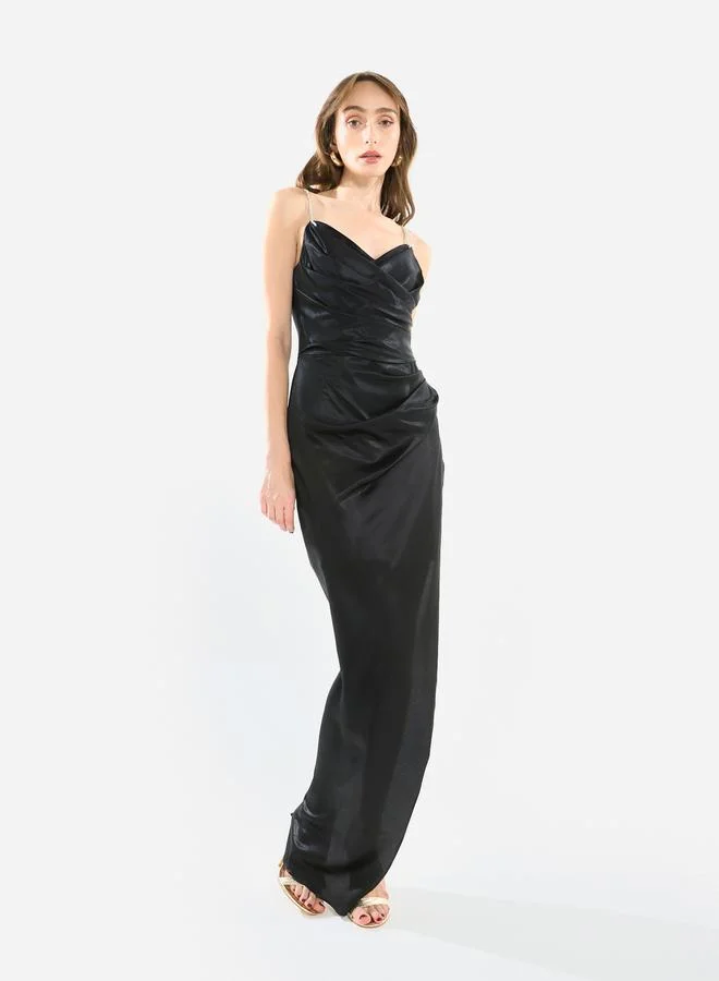 House of Moda Women Cowl Neck Crystal Strap Gown Maxi Dress